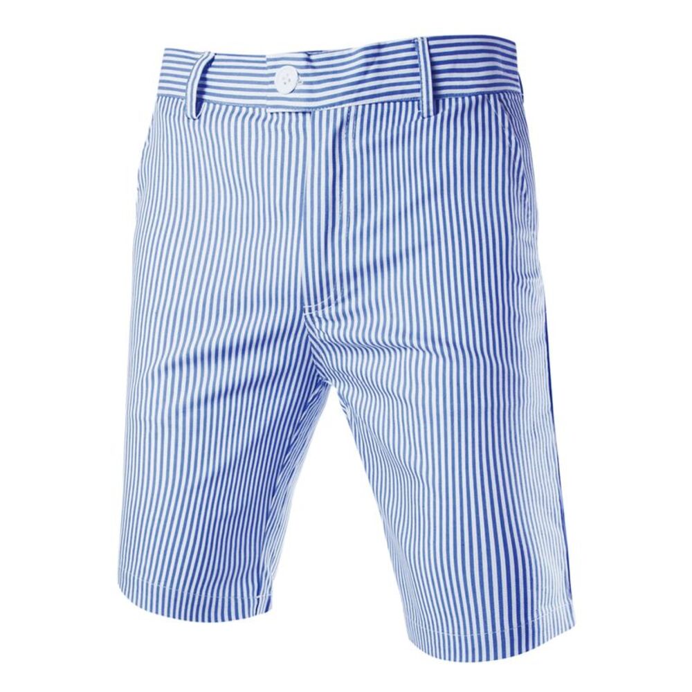 Summer Shorts Stripe Slim Fit Flat Front Seersucker Chino Short Pants Blue White